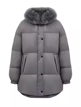 Объемный пуховик из стеганого нейлона с мехом ягненка