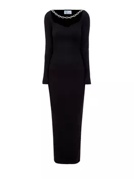 Облегающее платье из шерсти мериноса с инкрустированной цепью