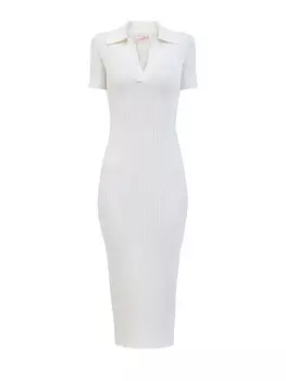 Облегающее платье-миди с отложным воротом и вышивкой