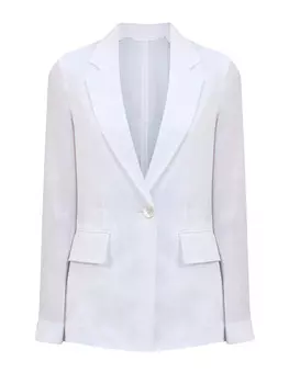 Однобортный жакет из тонкого льна с кожаной деталью