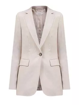 Однобортный жакет из тонкой шерсти и льна с кожаной деталью