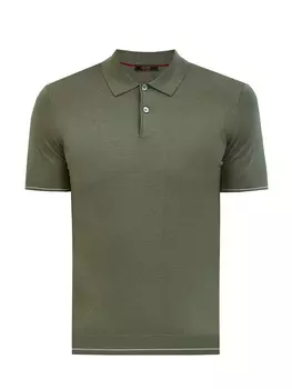 Однотонное поло из хлопка и тенселя с окантовкой в полоску