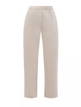 Однотонные брюки из хлопка и льна с эластичным поясом