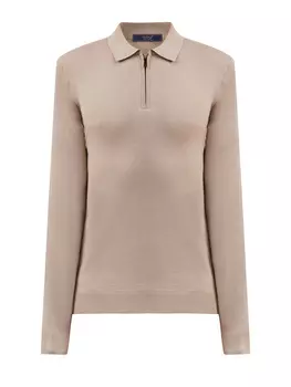 Однотонный джемпер-поло из гладкой шерсти на молнии