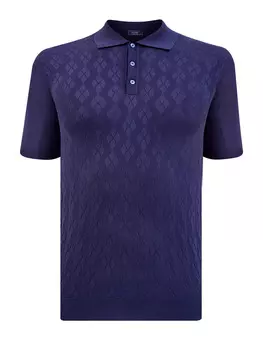 Однотонный джемпер-поло из хлопка и шелка с ромбовидным узором