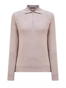 Однотонный джемпер-поло из шерсти и шелка с узором в тон