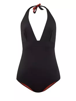 Однотонный купальник на завязках с V-образным вырезом