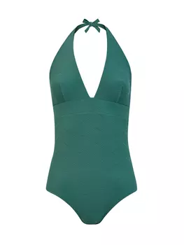 Однотонный купальник с V-образным вырезом и фактурным узором