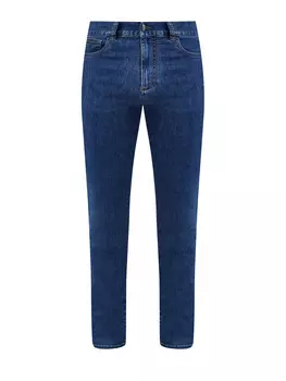 Окрашенные вручную джинсы с нашивкой из гладкой кожи