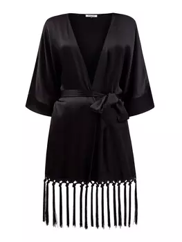 Парео из струящегося шелкового атласа с длинной бахромой