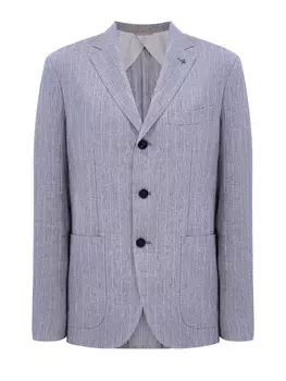 Пиджак из льняной ткани в полоску с пином-монограммой