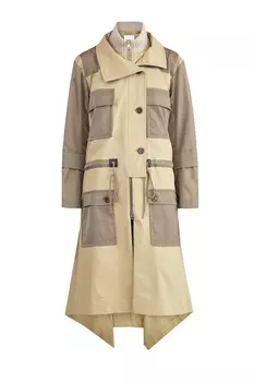 Плащ с асимметричным кроем в стиле colorblock с накладными карманами