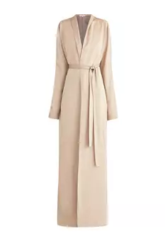 Плащ в стиле кимоно из атласной ткани с поясом-лентой