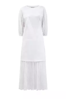 Платье-футболка с кружевным подолом и принтом VLOGO в тон