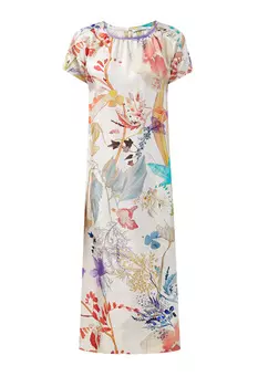 Платье из атласного шелка с акварельным макро-принтом