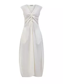 Платье из гладкого модала со сборкой и ажурной вставкой