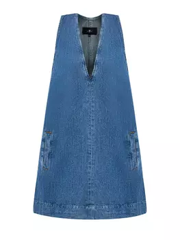 Платье из хлопкового денима и льна с V-образным вырезом