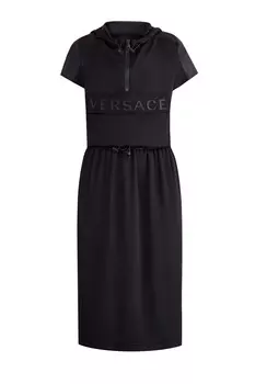 Платье из шелка шармез с нейлоновой отделкой и козырьком на капюшоне