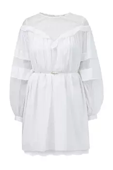 Платье из шелкового шифона с кружевом и кожаным ремнем