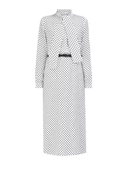 Платье из струящегося сатина с поясом и принтом в горошек