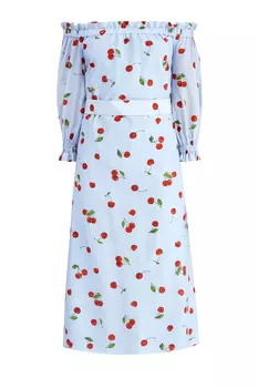 Платье из воздушного муслина с открытой линией плеч и оборками