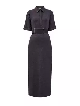 Платье-макси из меланжевой шерсти с цепочками Мониль и поясом