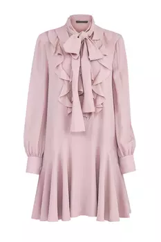 Платье-мини из шелка c воланами и драпировками на подоле