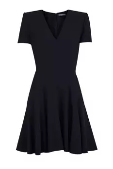 Платье-мини с массивным кроем плеч и V-образным вырезом