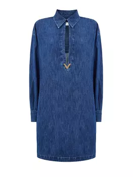 Платье-рубашка из ткани шамбре с литым логотипом VGOLD