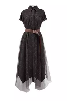 Платье-рубашка из тюля со съемным кожаным поясом
