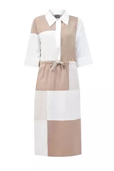 Платье-рубашка в стиле patchwork с талией на кулиске