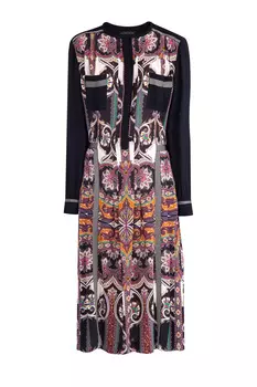 Платье с комбинацией фирменного орнамента и однотонными вставками