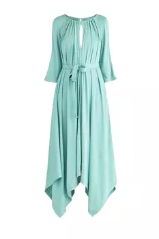 Платье с разрезами и драпировками на лифе и асимметричным подолом