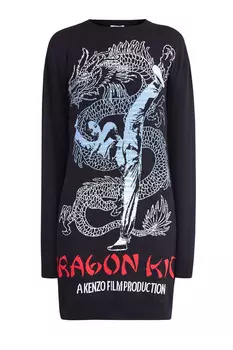 Платье с жаккардовой вышивкой «Dragon Kick» в стиле азиатских афишами