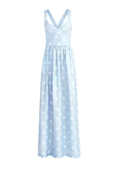 Платье в стиле 70-х из атласного шелка с принтом в крупный горох