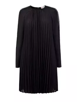 Плиссированное платье из жоржета с кружевной отделкой