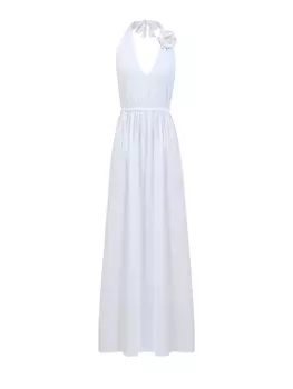 Пляжное платье-макси с разрезом и цветочной деталью