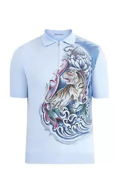 Поло из хлопковой пряжи с акварельным принтом