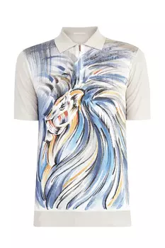 Поло из хлопка и шелка с фирменным акварельным принтом