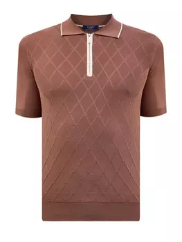 Поло из хлопка и шелка с ромбовидным узором и окантовкой