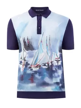 Поло из хлопка с фирменным акварельным принтом