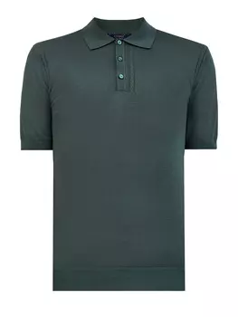 Поло из хлопка, шелка и льна с вязаными деталями в тон