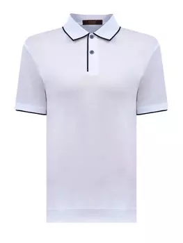 Поло из хлопка, шелка и тенселя с контрастной окантовкой