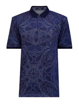 Поло из хлопкового пике с флористическим набивным принтом