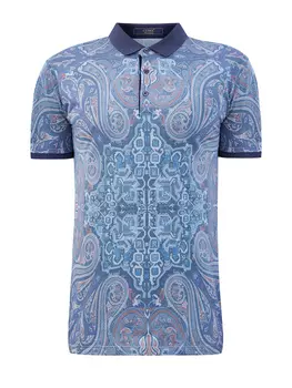 Поло из хлопкового пике с узором пейсли