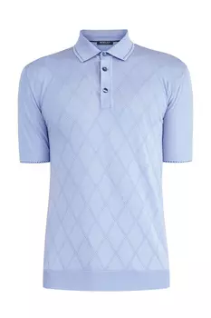 Поло из хлопковой пряжи с ромбическим принтом и перфорацией