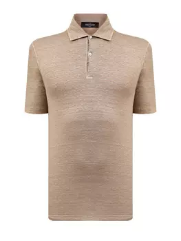 Поло из меланжевой льняной ткани с фирменным патчем