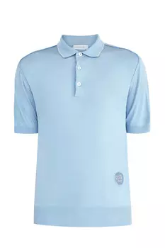 Поло из шелковой пряжи с аппликацией и пуговицами из перламутра