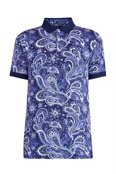 Поло из тонкого джерси с принтом пейсли и однотонной отделкой