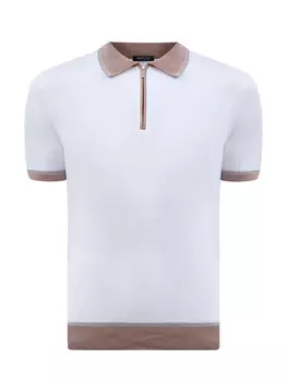 Поло из тонкого хлопка и шелка с контрастной отделкой